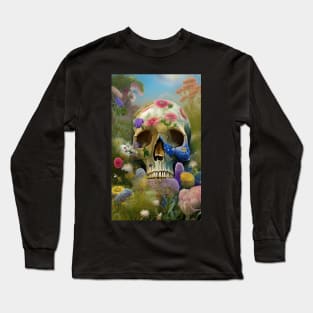 Floral Skull Art - A skull in a flower garden Long Sleeve T-Shirt